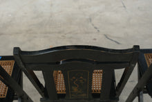 Load image into Gallery viewer, Set of 4 Asian Chinoiserie Black Folding Chairs Cane Seats Gold Painted

