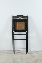 Load image into Gallery viewer, Set of 4 Asian Chinoiserie Black Folding Chairs Cane Seats Gold Painted
