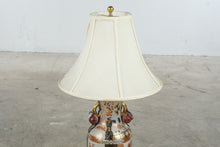 Load image into Gallery viewer, Vintage Japanese Satsuma Style Porcelain Table Lamp Brass Base Pomegranate Handles
