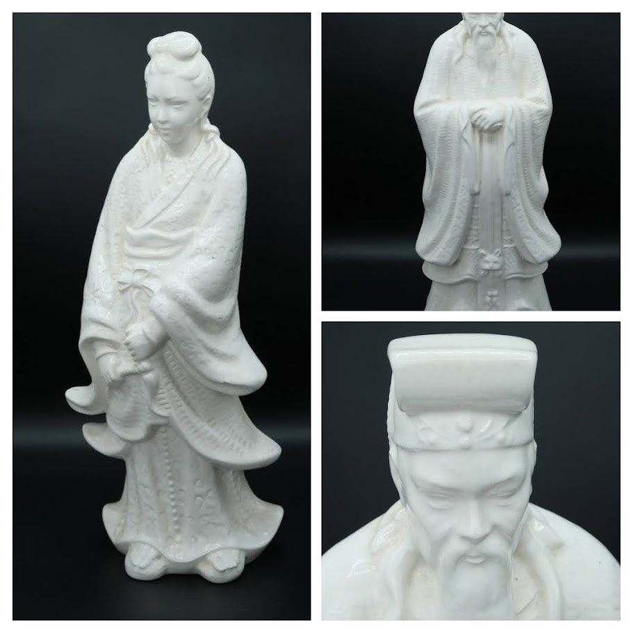 Pair of Vintage Blanc de Chine-Style Porcelain Figurines – Scholar and Lady, 19