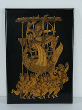 Load image into Gallery viewer, Thai Gilded Lacquer Wood Panel – Traditional Mythological Scene – 11.25" x 16"
