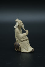Load image into Gallery viewer, Chinese Shiwan Mudman Figurine – Seated Elder on Rock – Handcrafted Pottery Sculpture
