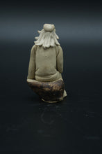Load image into Gallery viewer, Chinese Shiwan Mudman Figurine – Seated Elder on Rock – Handcrafted Pottery Sculpture
