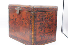 Load image into Gallery viewer, Antique Chinese Export Painted Wood Storage Chest Figural Floral Butterfly Box
