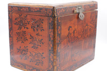 Load image into Gallery viewer, Antique Chinese Export Painted Wood Storage Chest Figural Floral Butterfly Box

