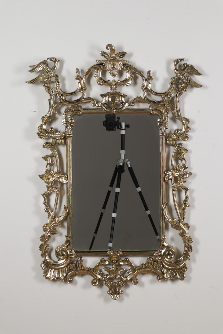 Ornate Gold Metal Mirror Featuring Birds - 24