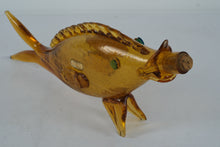 Load image into Gallery viewer, Vintage Italian Orvieto Wine Bottle – Fish Shaped Amber Glass with Label
