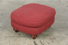 Load image into Gallery viewer, Red Upholstered Ottoman Footstool with Wood Bun Feet 27 Inch
