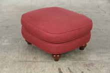 Load image into Gallery viewer, Red Upholstered Ottoman Footstool with Wood Bun Feet 27 Inch
