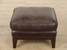 Load image into Gallery viewer, Rich Brown Embossed Leather Ottoman with Nailhead Trim – 25″ Wide
