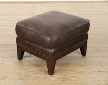 Load image into Gallery viewer, Rich Brown Embossed Leather Ottoman with Nailhead Trim – 25″ Wide
