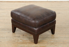 Load image into Gallery viewer, Rich Brown Embossed Leather Ottoman with Nailhead Trim – 25″ Wide
