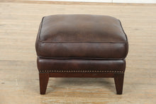 Load image into Gallery viewer, Rich Brown Embossed Leather Ottoman with Nailhead Trim – 25″ Wide
