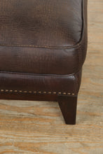 Load image into Gallery viewer, Rich Brown Embossed Leather Ottoman with Nailhead Trim – 25″ Wide
