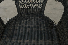 Load image into Gallery viewer, Pair of Black Wicker Armchairs with Open Lattice Backs

