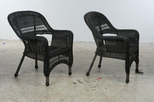 Load image into Gallery viewer, Pair of Black Wicker Armchairs with Open Lattice Backs
