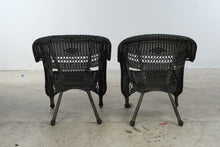 Load image into Gallery viewer, Pair of Black Wicker Armchairs with Open Lattice Backs
