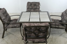 Load image into Gallery viewer, 5 Piece Patio Dining Set Tile Top Table 4 Cushioned Chairs Brown Metal
