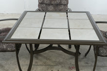 Load image into Gallery viewer, 5 Piece Patio Dining Set Tile Top Table 4 Cushioned Chairs Brown Metal
