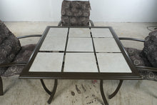 Load image into Gallery viewer, 5 Piece Patio Dining Set Tile Top Table 4 Cushioned Chairs Brown Metal
