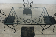 Load image into Gallery viewer, Vintage Wrought Iron and Glass Dining Set with Four Chairs
