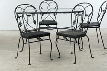 Load image into Gallery viewer, Vintage Wrought Iron and Glass Dining Set with Four Chairs

