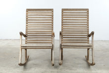 Load image into Gallery viewer, Pair of Slatted Wood Outdoor Rocking Chairs
