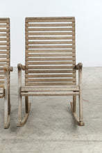 Load image into Gallery viewer, Pair of Slatted Wood Outdoor Rocking Chairs
