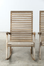 Load image into Gallery viewer, Pair of Slatted Wood Outdoor Rocking Chairs
