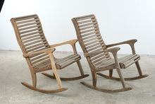 Load image into Gallery viewer, Pair of Slatted Wood Outdoor Rocking Chairs
