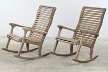 Load image into Gallery viewer, Pair of Slatted Wood Outdoor Rocking Chairs
