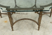 Load image into Gallery viewer, Traditional Glass Top Metal Coffee Table with Decorative Scroll Base
