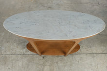 Load image into Gallery viewer, Mid-Century Modern Oval Marble Top Wood Console Table
