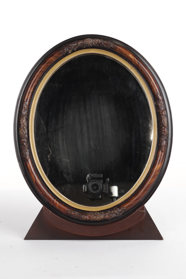 Oval Vanity Mirror and Stand - Carved Leaves