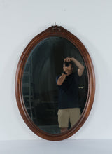 Load image into Gallery viewer, Traditional Oval Wood Wall Mirror Carved Rose Crest Beaded Frame
