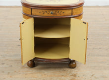 Load image into Gallery viewer, Hand-Painted Oval Cabinet Nightstand with Floral Motif
