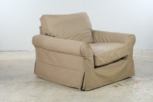 Load image into Gallery viewer, Oversized Beige Slipcovered Armchair with Rolled Arms

