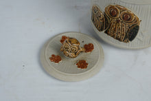 Load image into Gallery viewer, Vintage Japanese Owl Stoneware Teapot Rattan Handle 1970s Pottery
