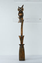 Load image into Gallery viewer, Hand Carved Wooden Owl Sculpture On Branch Folk Art Figure 39 Inch
