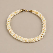 Load image into Gallery viewer, Ivory Faux Pearl Multi Strand Twisted Torsade Necklace Gold Tone Clasp
