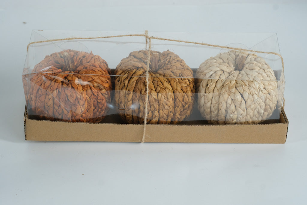Hobby Lobby Fall 2023 Packaged Pumpkins & Gourds – Set of 3 Woven Decorative Pumpkins (New in Box)