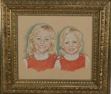 Load image into Gallery viewer, Original Portrait Art &quot;Paige &amp; Blaire&quot; – Signed 1977 – Ornate Gilt Frame
