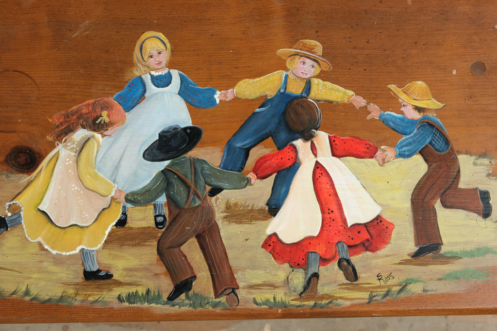Hand-Painted Folk Art Wooden Bench with Dancing Children Scene – Craze ...