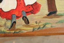 Load image into Gallery viewer, Hand-Painted Folk Art Wooden Bench with Dancing Children Scene
