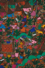 Load image into Gallery viewer, Vibrant Mexican Folk Art Village Scene on Handmade Amate Bark Paper – 16" x 24" – Traditional Indigenous Style
