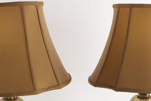 Load image into Gallery viewer, Pair of Brass Lamps with Brown Shade
