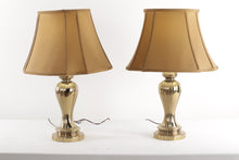 Load image into Gallery viewer, Pair of Brass Lamps with Brown Shade
