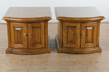 Load image into Gallery viewer, Traditional Burl Wood Cabinet End Tables Pair Curved Front Side Tables
