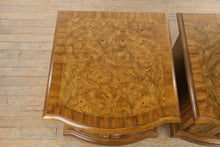 Load image into Gallery viewer, Traditional Burl Wood Cabinet End Tables Pair Curved Front Side Tables
