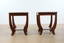 Load image into Gallery viewer, Pair Traditional Cherry Wood End Tables with Lower Shelf and Curved Legs
